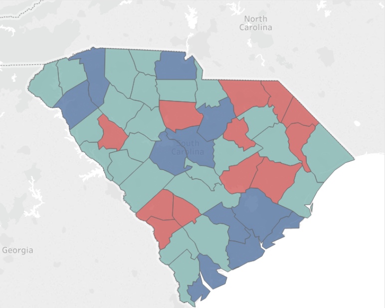 Identifying South Carolina's Affluent and Deprived Counties: Computing with Standard Scores and Visualizing with Tableau Choropleth Maps