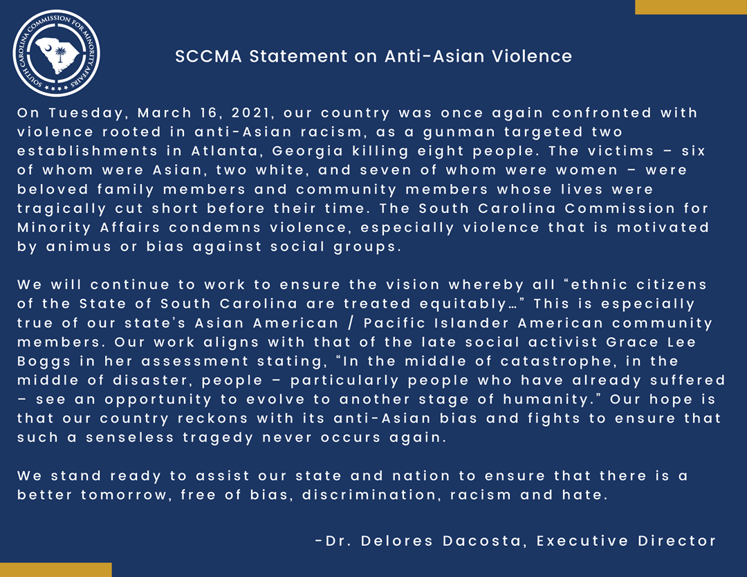 SCCMA Statement on Anti-Asian Violence