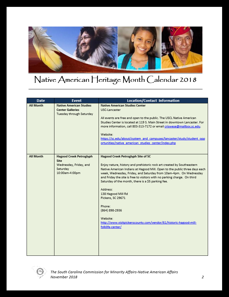 Native American Heritage Calendar 2018