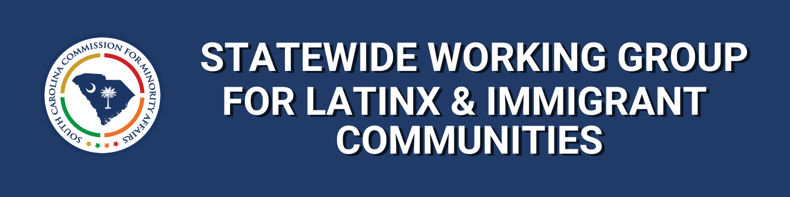 Photo of a blue banner saying "statewide working group for latinx and immigrant communities"