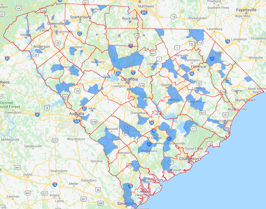 Map of South Carolina's opportunity zones