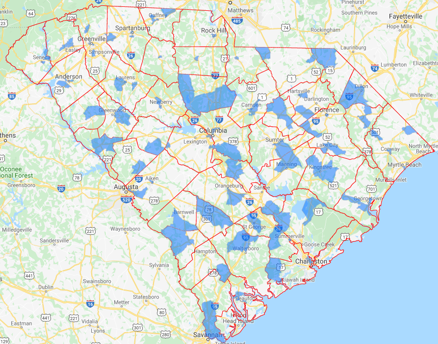 Picture of the South Carolina Opportunity Zones map